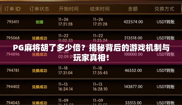 PG麻将胡了多少倍？揭秘背后的游戏机制与玩家真相！