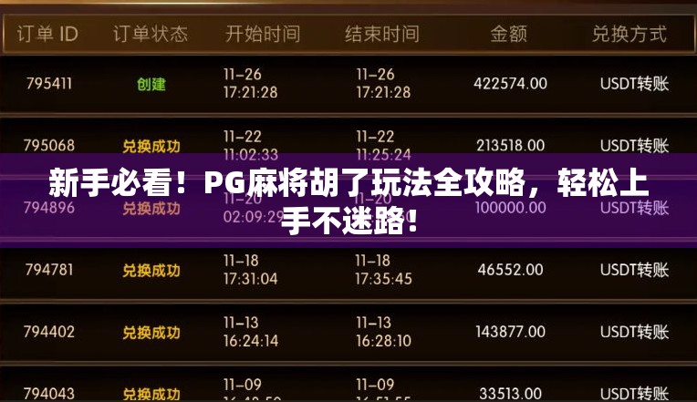 新手必看!PG麻将胡了玩法全攻略,轻松上手不迷路! 新手必看!PG麻将胡了玩法全攻略,轻松上手不迷路!