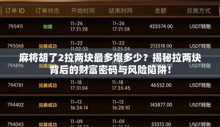 麻将胡了2拉两块最多爆多少？揭秘拉两块背后的财富密码与风险陷阱！